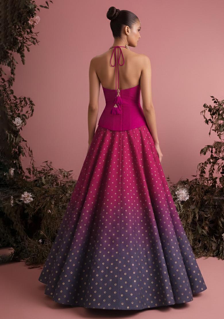Rani Pink Jacquard Silk Blend Lehenga Set - Indya