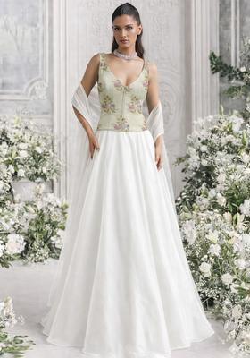 White Floral Print Organza Lehenga Set