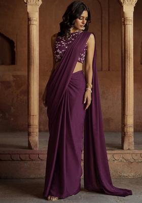 Purple Embroidered Crepe Lehenga Set