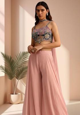 Pink Figure Print Crepe Fusion Set