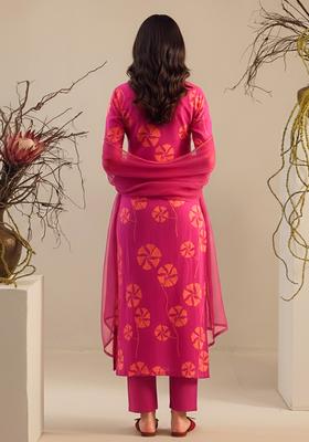 Rani Pink Printed Georgette Straight Kurta Set