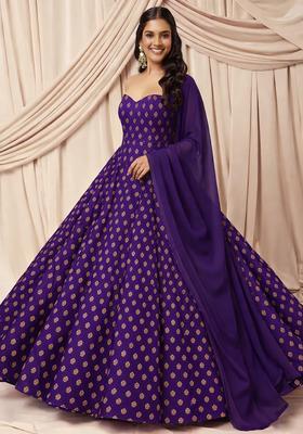 Purple Silk Blend Anarkali With Dupatta