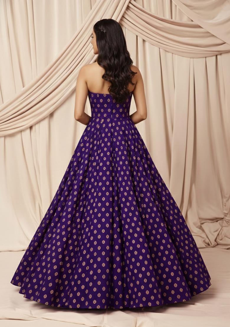 Purple Silk Blend Anarkali With Dupatta - Indya