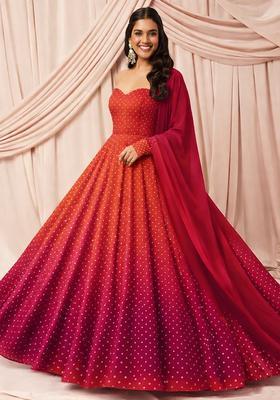 Cherry Red Silk Blend Anarkali With Dupatta