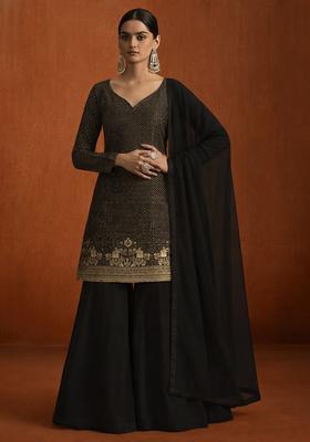 Blue Silk Blend Sharara Set