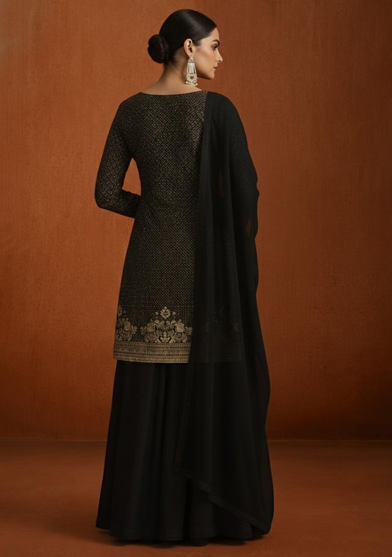 Blue Silk Blend Sharara Set - Indya
