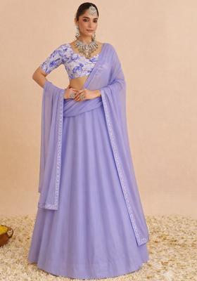 Lavender Floral Print Crepe Lehenga Set