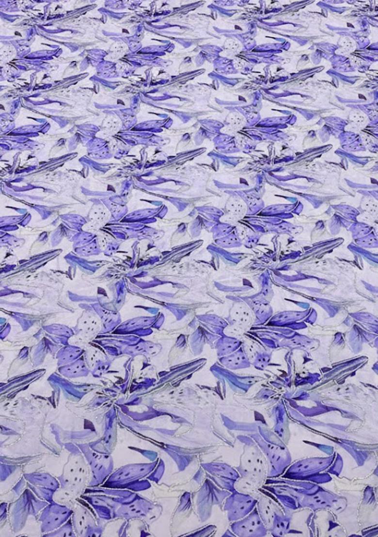 Lavender Floral Print Crepe Lehenga Set - Indya