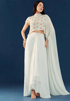 White Georgette Fusion Set