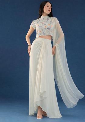 White Georgette Fusion Set