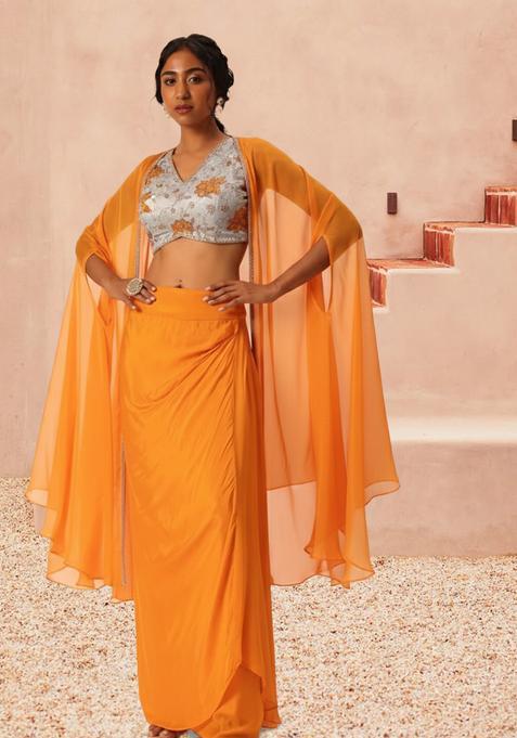Orange Floral Print Tissue Fusion Set