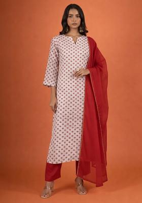 Maroon Printed Georgette Straight Kurta Set
