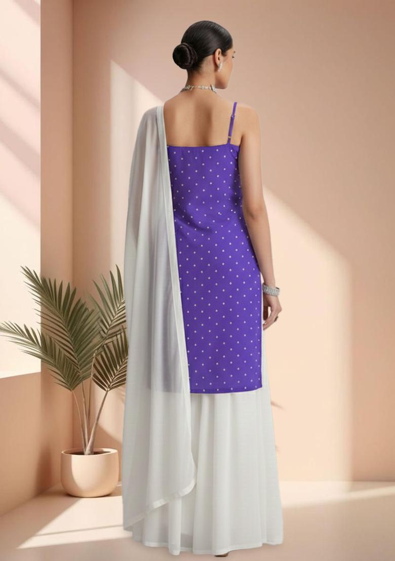 Royal Purple Embroidered Organza Sharara Set - Indya