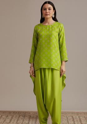 Lime Green Bandhani Chinon Co Ord Set