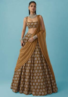 Brown Sequin Silk Blend Lehenga Set