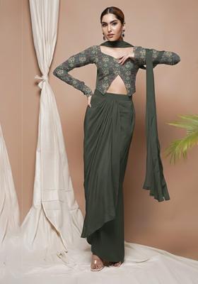 Black Embroidered Silk Blend Fusion Set