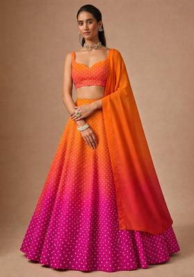 Orange Silk Blend Lehenga Set