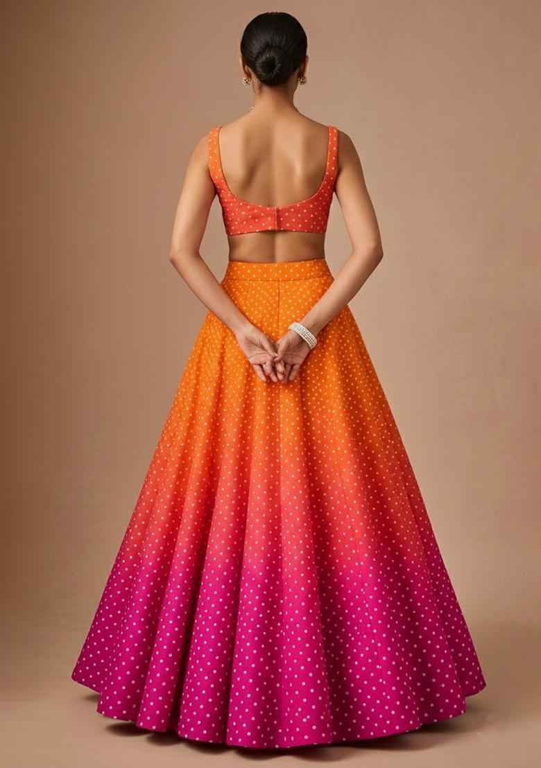 Orange Silk Blend Lehenga Set - Indya