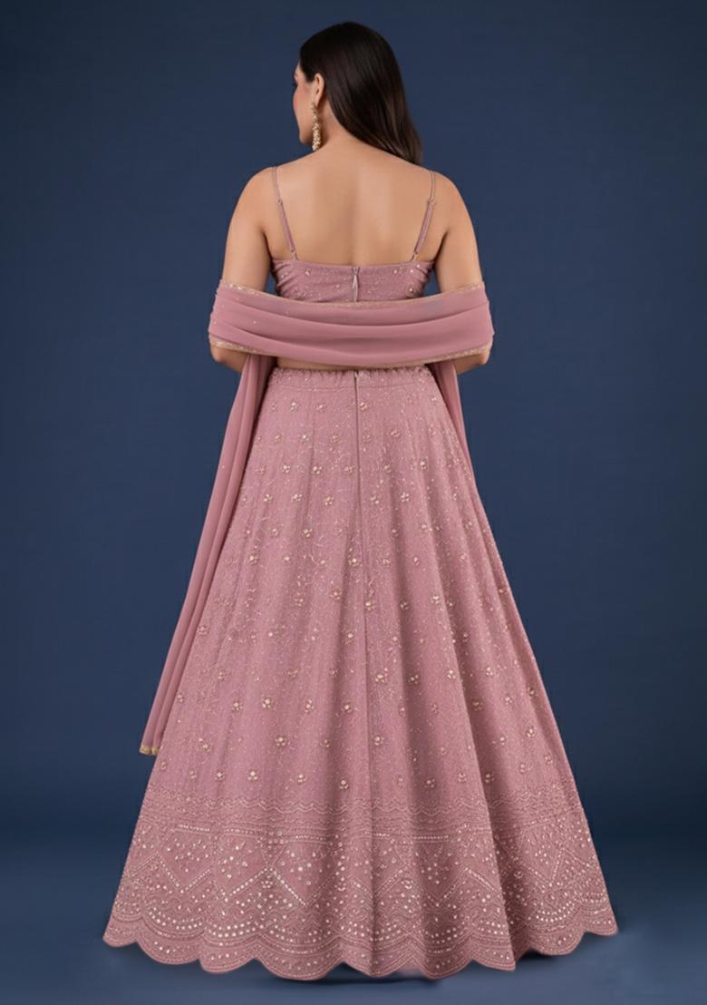 Pink Zari Tissue Lehenga Set - Indya