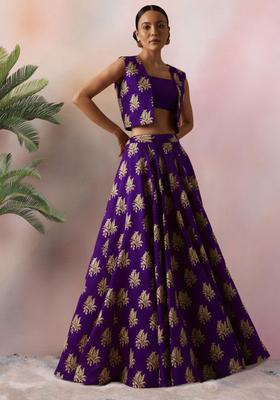 Purple Brocade Lehenga Set