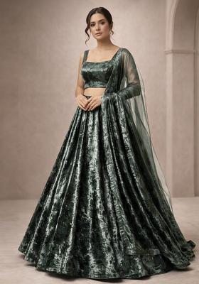 Black Solid Velvet Lehenga Set