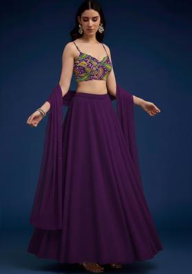 Wine Abstract Print Crepe Lehenga Set
