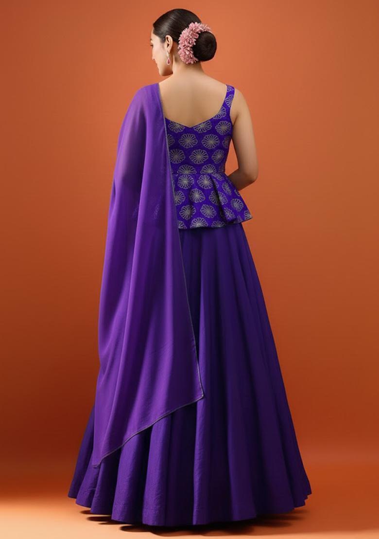 Royal Purple Sequin Silk Blend Lehenga Set - Indya