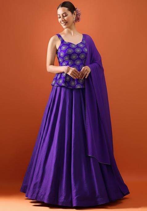 Royal Purple Sequin Silk Blend Lehenga Set