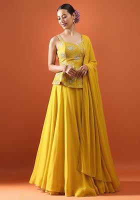 Mustard Yellow Sequin Silk Blend Lehenga Set