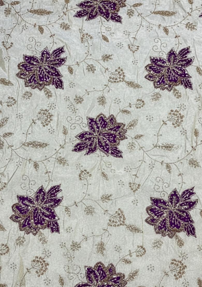 Purple Floral Print Tissue Pre Draped Saree Set - Indya