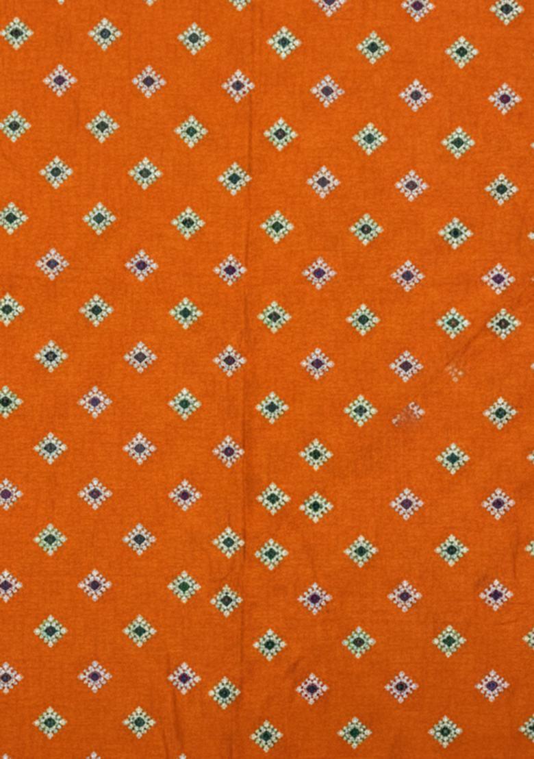 Orange Embroidered Chinon Pre Draped Saree Set - Indya