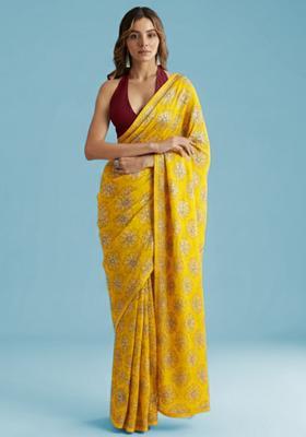 Yellow Sequin Silk Blend Lehenga Set