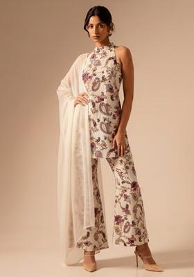 Cream Printed Crepe Co Ord Set