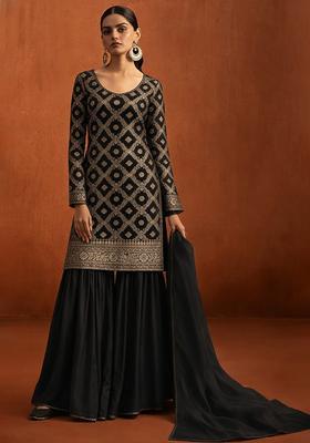 Black Silk Blend Sharara Set