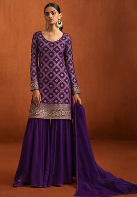 Purple Silk Blend Sharara Set