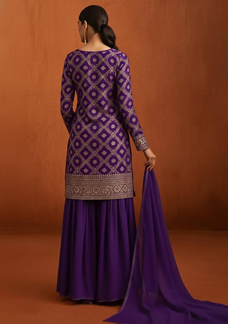 Purple Silk Blend Sharara Set - Indya
