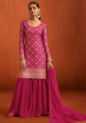 Rani Pink Silk Blend Sharara Set