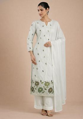 Ivory Embroidered Tissue Straight Kurta Set