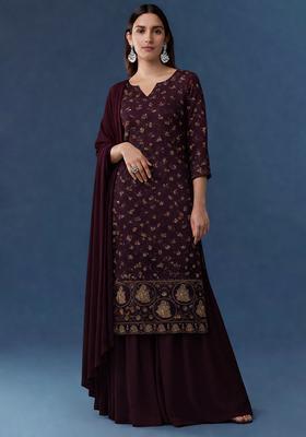Purple Embroidered Crepe Sharara Set
