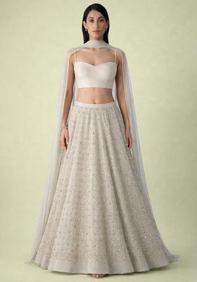 Ivory Embellished Georgette Lehenga Set