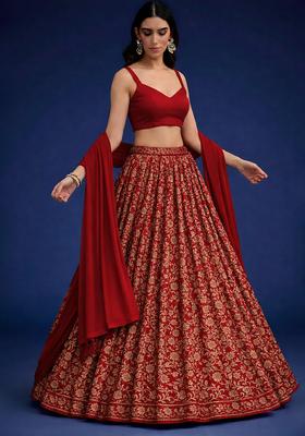 Deep Red Silk Blend Lehenga Set