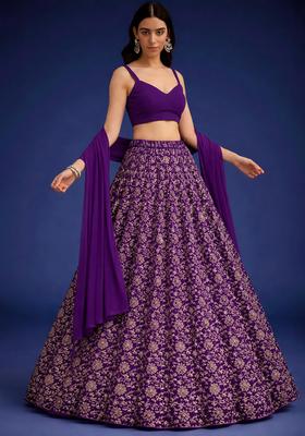 Deep Purple Silk Blend Lehenga Set