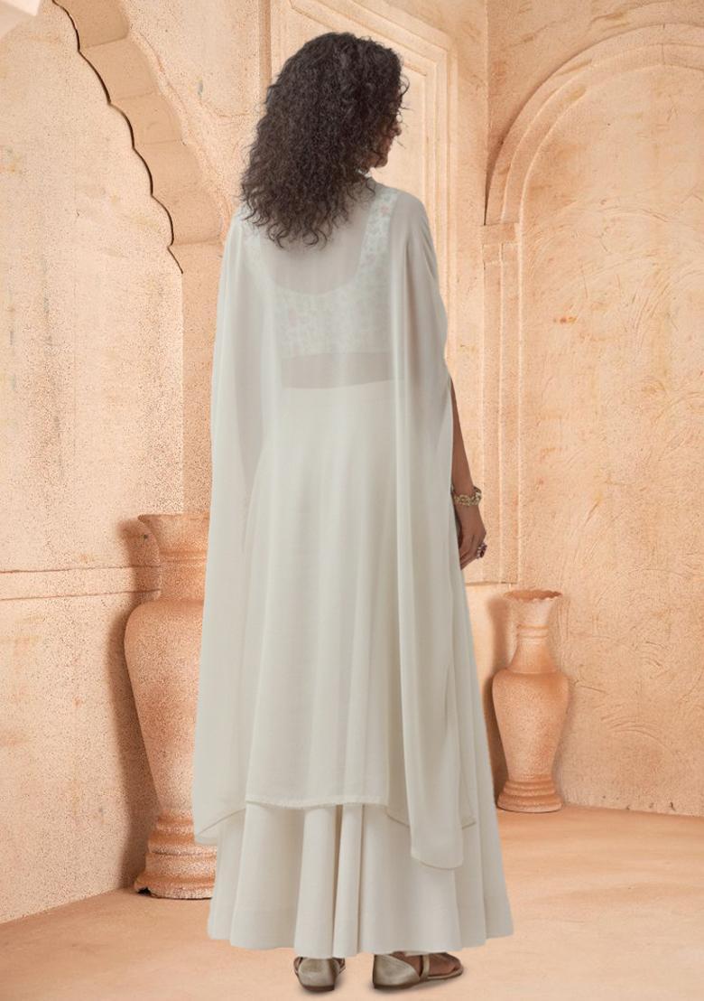 Off White Abstract Print Silk Blend Fusion Set - Indya