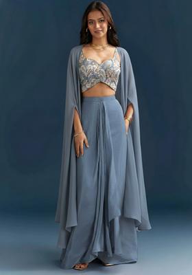 Slate Blue Abstract Print Jacquard Fusion Set