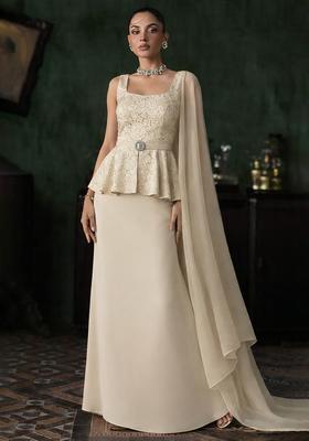 Cream Sequin Net Fusion Set