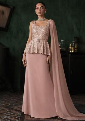 Pink Embroidered Net Fusion Set