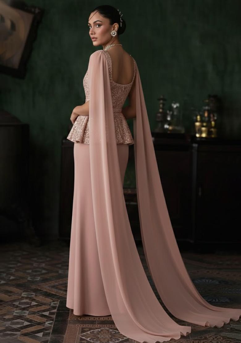 Pink Embroidered Net Fusion Set - Indya