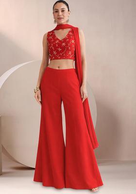 Red Sequin Crepe Fusion Set