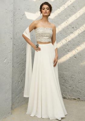 White Sequin Georgette Lehenga Set