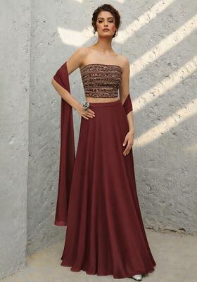 Burgundy Sequin Georgette Lehenga Set